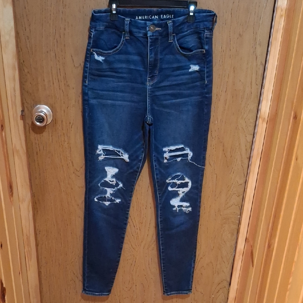 American Eagle Outfitters Women's Ripped Dark Blue Skinny Jeans